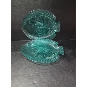 Arcoroc Fish Plates, Teal Blue Dinner Plates, Set Of 2, Vintage Tableware Decor